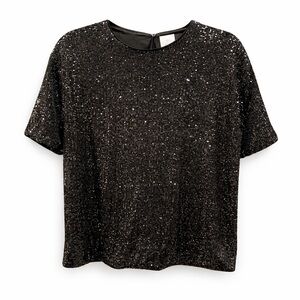 H&M Black Sequin Short Sleeve Top – Women’s Size M NWT